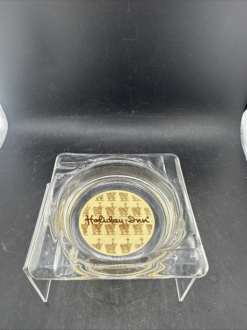Vintage Holiday Inn Hotel Advertising Square Clear Glass Ashtray Mid Century 4"